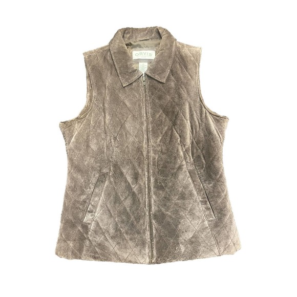 Orvis Women’s Leather‎ Diamond Quilted Vest Brown Size Small EUC - Picture 1 of 6